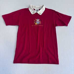 VTG Gopher Sport Sunflowers Teddy Collar T-Shirt Women M Burgundy 90 Embroidered